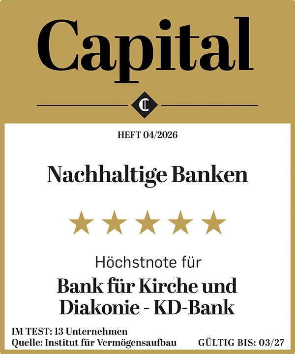 Siegel Capital: Nachhaltige Banken. Höchstnote für Bank für Kirche und Diakonie – KD-Bank