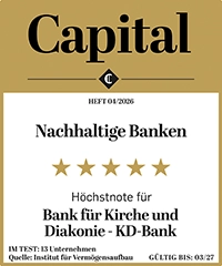 Siegel Capital - Nachhaltige Banken. Höchstnote für Bank für Kirche und Diakonie - KD-Bank – Gültig bis 03/2027